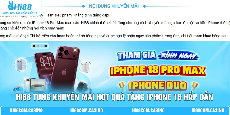 Tổng Hợp Khuyến Mãi HOT Giá Trị 58.888K Tại Nhà Cái Hi88 Hi88 tung khuyến mãi Hot quà tặng iPhone 18 hấp dẫn