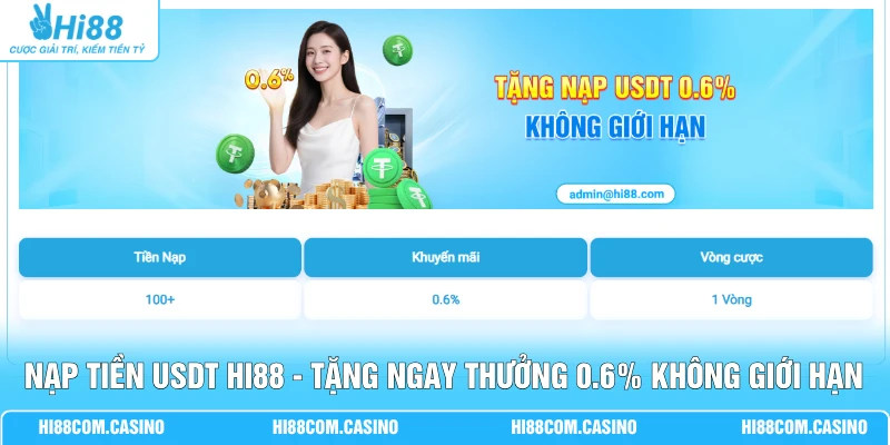Nạp Tiền USDT Hi88 - Tặng Ngay Thưởng 0.6% Không Giới Hạn Nạp Tiền USDT Hi88 - Tặng Ngay Thưởng 0.6% Không Giới Hạn